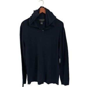 Bloomingdale's Hoody Sweater Linen Cotton Navy Blue Pullover Size Med